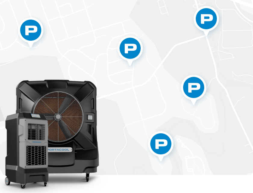 A map showing where to buy Portacool products