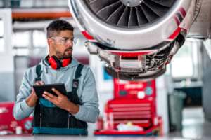 airplane mechanic staying cool on a hot day