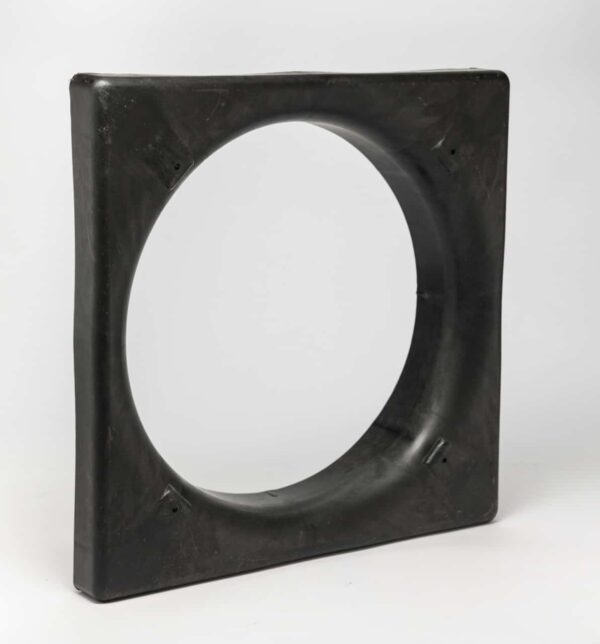 Portacool Classic 16″ Venturi, black square frame with a large center hole, smooth edges on light grey background.
