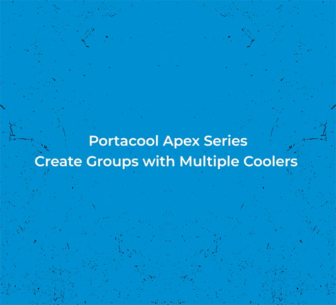 Blue background, white text: "Apex Series - Group Multiple Coolers" with Apex 700 & Apex 500.