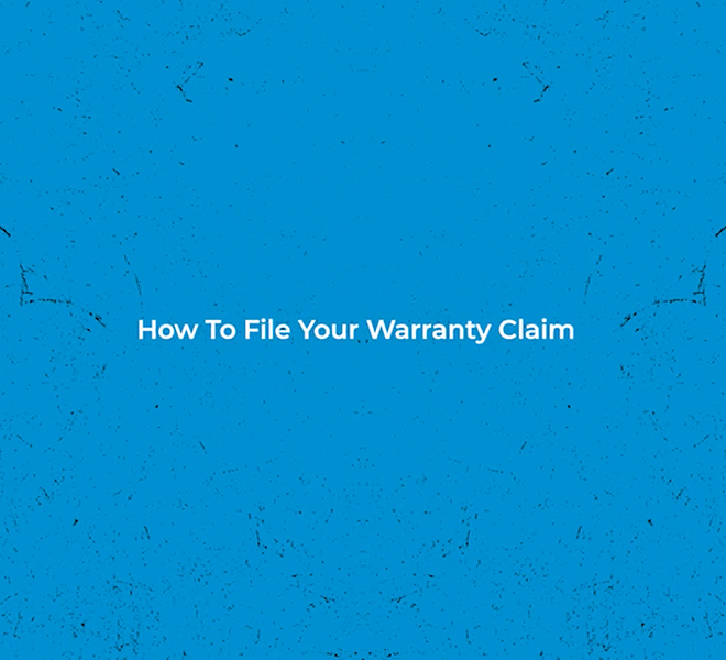 Text reading "File Your Portacool Warranty Claim" on blue, textured background.