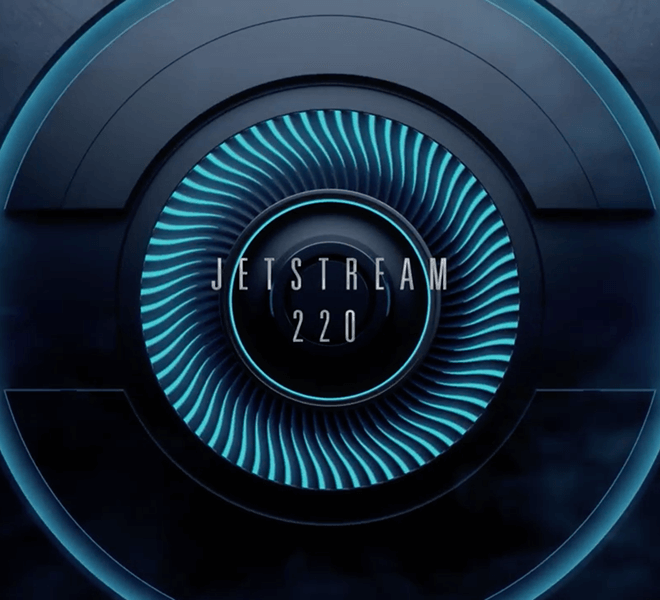 Futuristic graphic of a turbine with blue blades. "JETSTREAM 220" and "Portacool" are highlighted on a dark background, implying advanced cooler design.