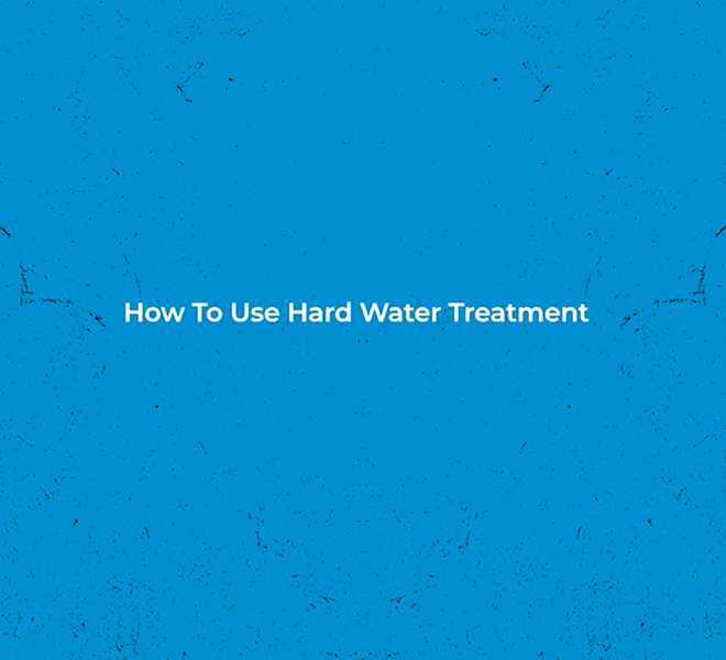 Blue textured background with white text: "How To Use Portacool Hardwater Treatment." Text is centered.